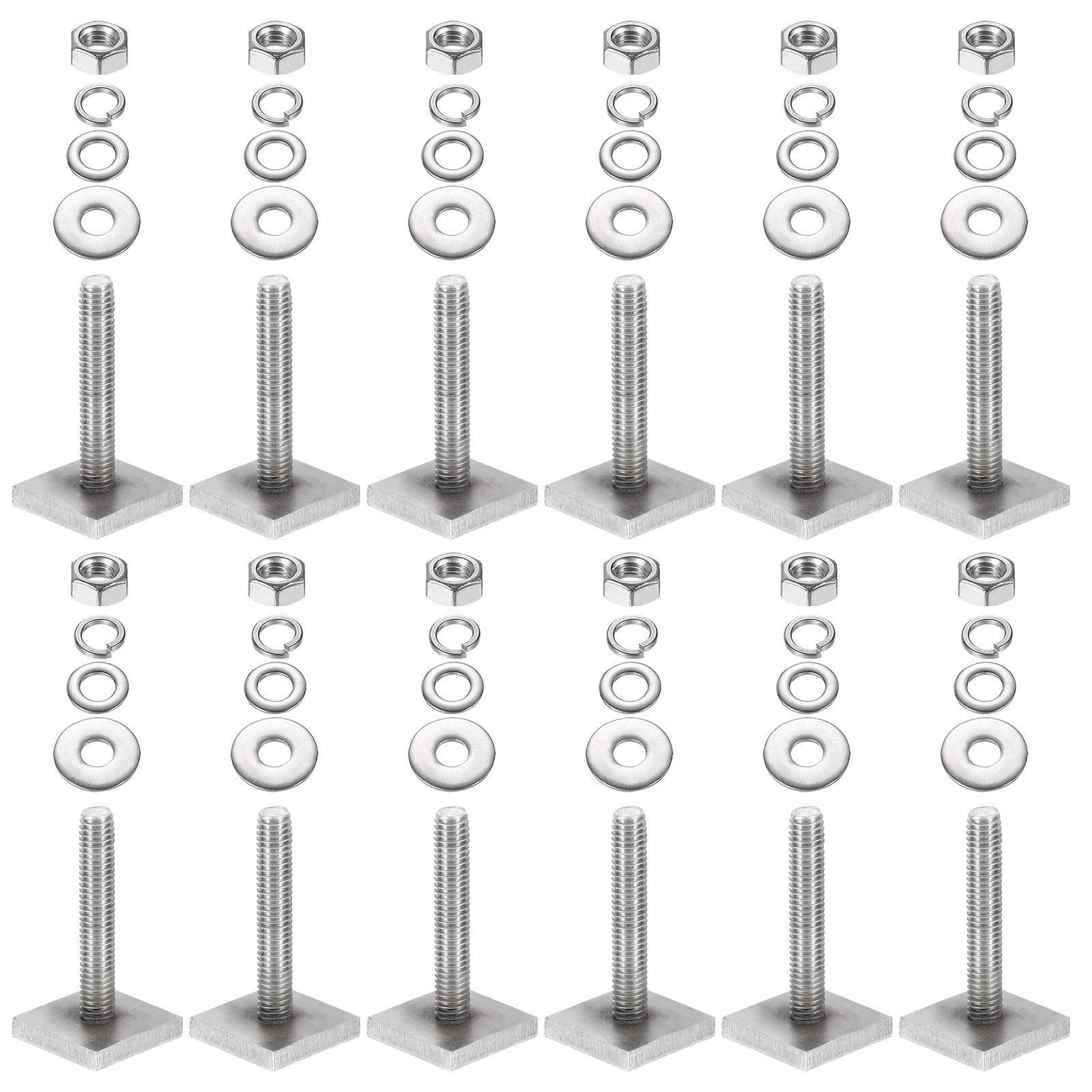 PATIKIL T Slot Bolts M6 x 35mm, 12 Set Square Head T Bolts Roof Rack Stainless Steel T Track Bolts with Nut Washers for Bike Ski Kayak Rack