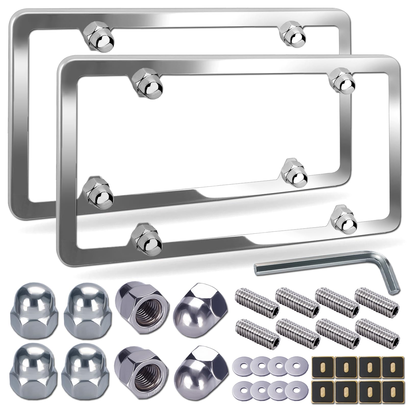 Photo 1 of NJNYLLC Stainless Steel License Plate Frames for Volvo, 2 Pack Silver Slim Edge Mirror Polished Car Tag Frame with Stainless Steel Screw & Chrome Caps