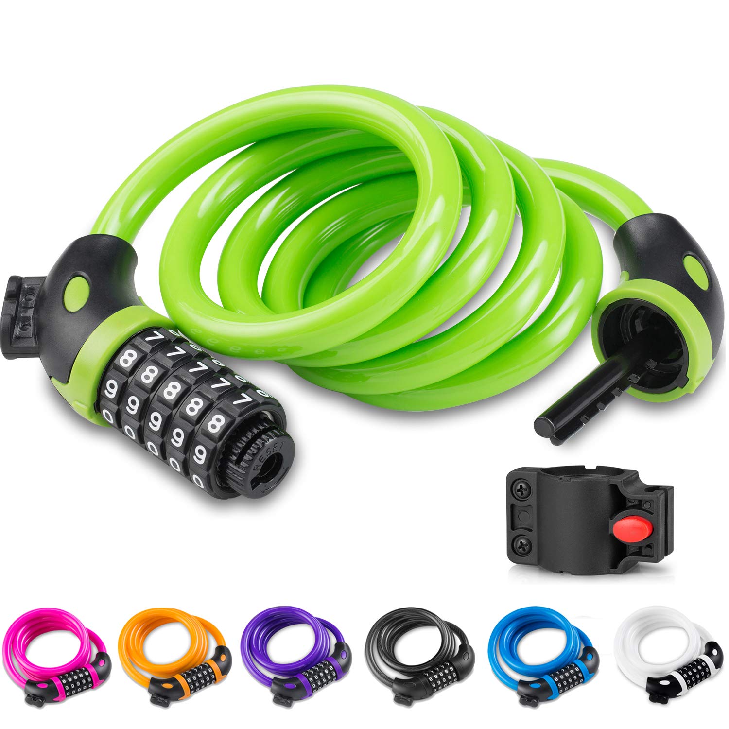 Opaza Bike Lock with 5-Digit Code, 1.2 m/4 ft Bicycle Lock Lightweight & Security Combination Cable Lock for Bicycle, Mountain Bike, Scooter (Green)
