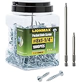 LIONMAX Pocket Hole Screws #8 x 1-1/4", 1000PCS Pocket Wood Screws with Coarse Thread, Square Drive, Self Tapping, for Indoor Use, Zinc Plated, 150MM Drive Bit Included