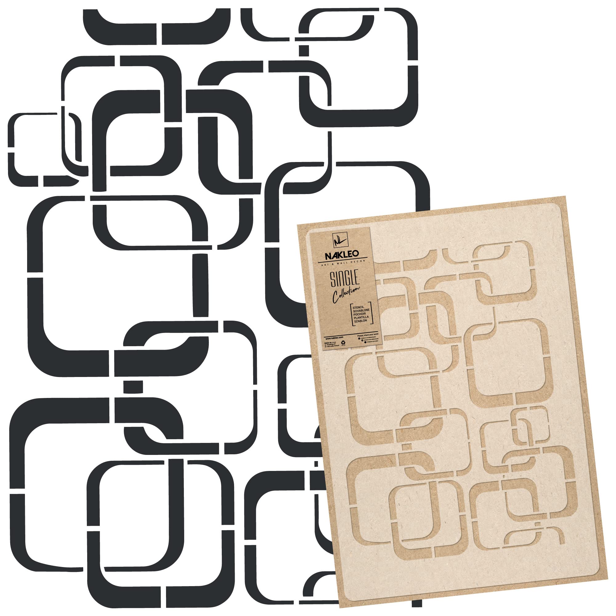 NAKLEO Geometric Large Wall Painting Stencil 43x64 cm, Retro Rounded Square Pattern, Reusable Plastic Template, DIY Art and Craft Home Decor, Floor Wood Fabric Furniture