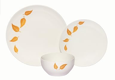 Melange Coupe 18-Piece Porcelain Dinnerware Set | Gold Leaves Collection | Service for 6 | Microwave, Dishwasher & Oven Safe | Dinner Plate, Salad ...