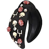 Football Headband for Women Rhinestone Crystal Football Charm Top Knot Headband Black Game Day Sports Hair Band Headpiece Accessories