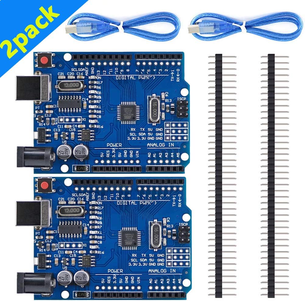 YALAMI R3 ATmega328P CH340 Development Board 2pack Compatible R3 IDE Develope Kit Microcontroller with USB Cable Straight Pin Header 2.54mm Pitch Robot Parts