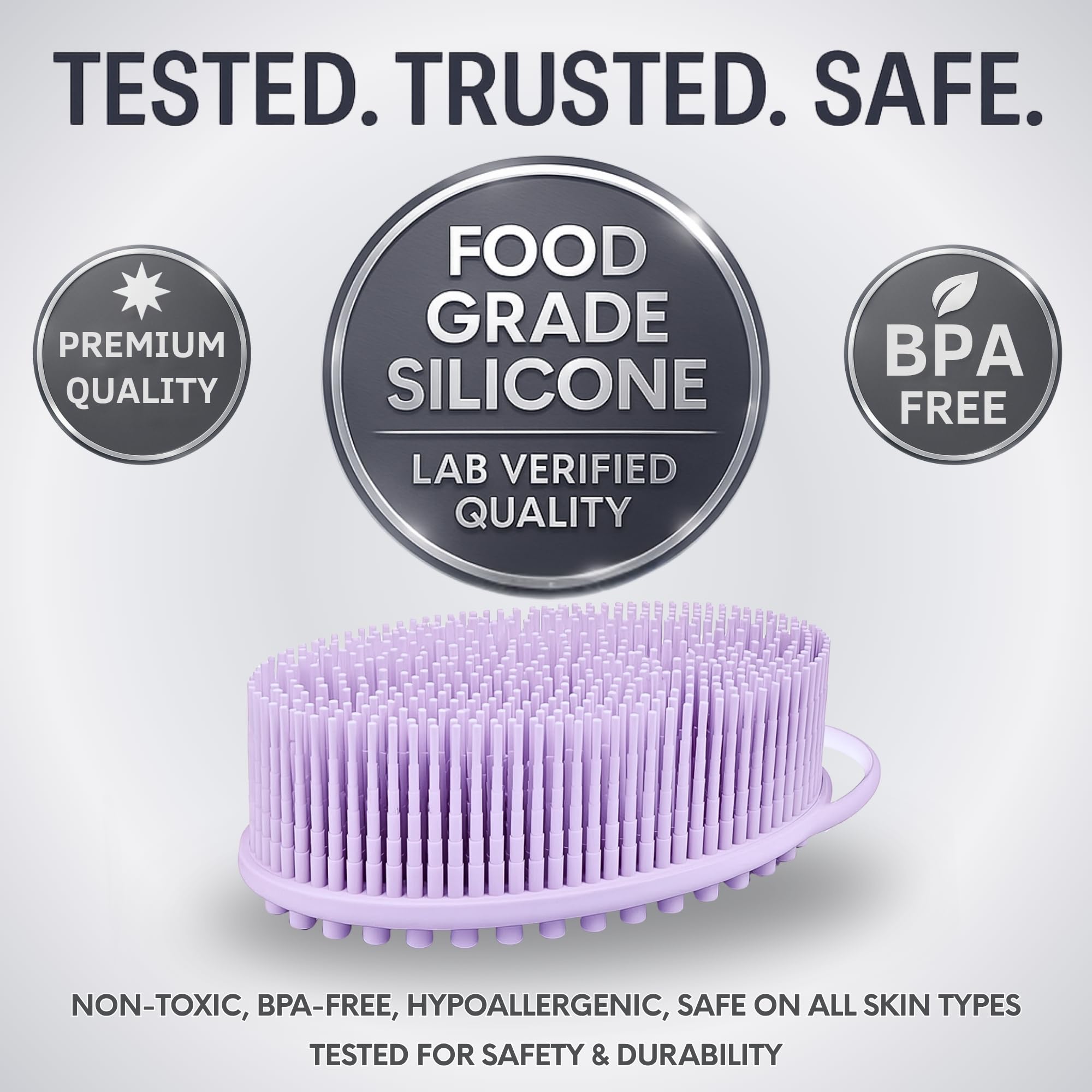 Avilana Silicone Body Scrubber – Gentle Shower Brush & Loofah Alternative- Food Grade & Lab Tested – Fast-Drying, Hygienic, BPA-Free Silicone Body Gentle Exfoliator (Lavender, Massage)
