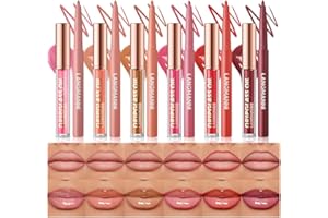 BestLand 12pcs Hydrating Lip Oils + Lip Liner Pencil Lip Combo Sets, 24H Long-Lasting Lip Kit with Lip Liner and Gloss, Nourishing, Non-Sticky Tinted Stain Lip Gloss Plumping Lip Oil Set for Women