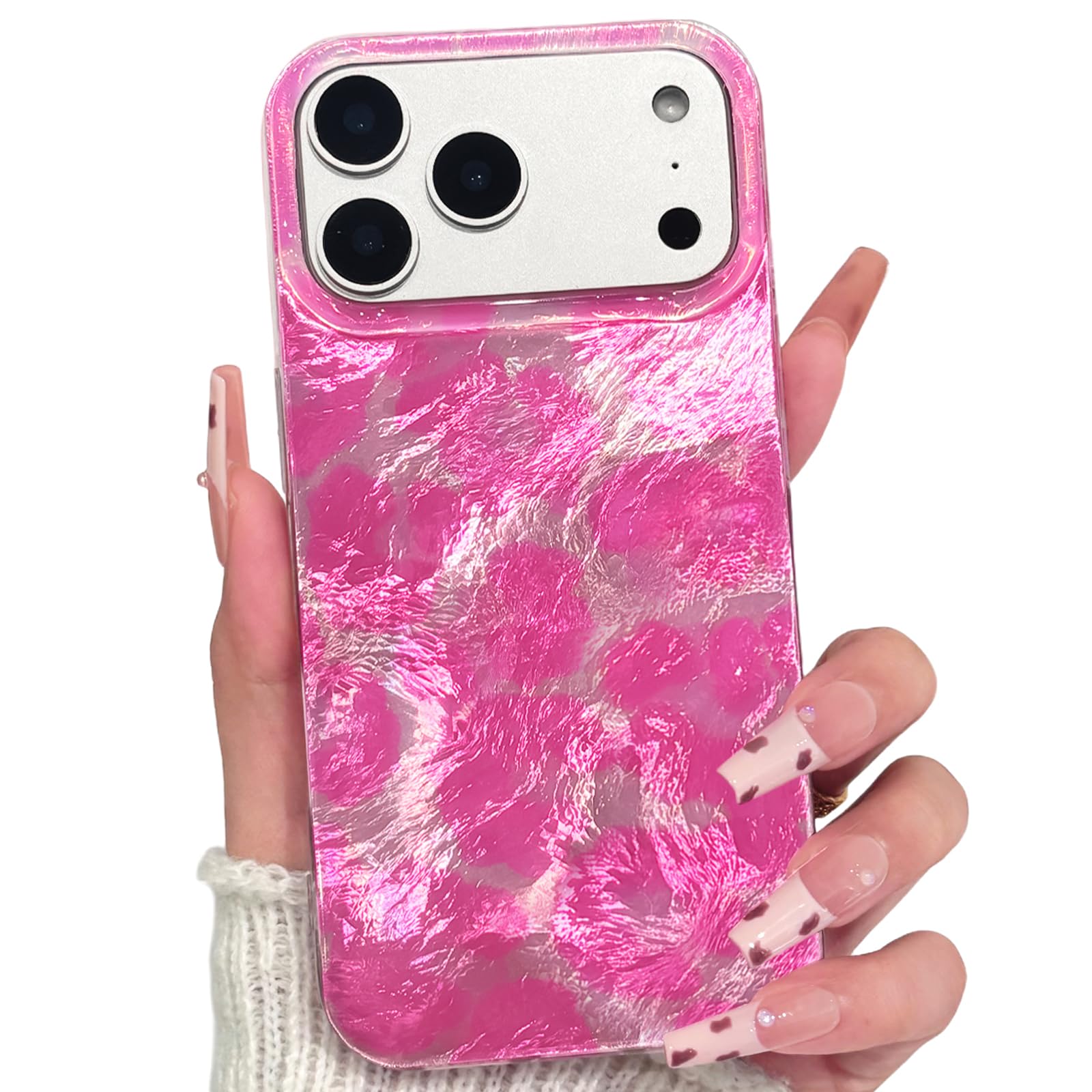 Lovmooful Compatible for iPhone 17 Pro Case Cute Aesthetic Leopard with Laser Design with Bumper Protector for Girls Women Soft TPU+PC Shockproof Protective Girly for iPhone 17 Pro Case-Light Pink