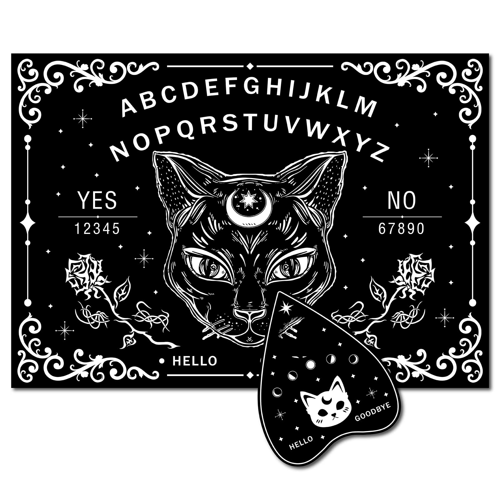 CREATCABIN Black Cat Wood Spirit Board Talking Boards Pendulum Board Wooden with Planchette Dowsing Divination Game Kit Spirit Hunt Metaphysical Message Decor Witch Stuff for Wicca 11.8x8.3 Inch
