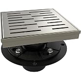 WEBANG 6 Inch Square Shower Drain Nickel Floor Drain with Flange Rainline Pattern Cover Grate Removable SUS304 Stainless Steel Watermark&amp;CUPC Certified Brushed Nickel