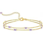 Gold Birthstone Bracelet for Women Trendy 14K Gold Dainty Bracelet for Friend Friendship Birthday Mother Gifts for Her Jewelry