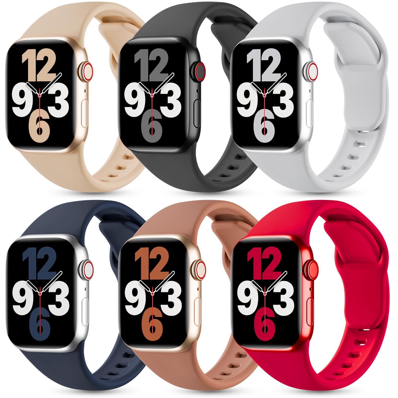 6 Pack Silicone Bands Compatible with Apple Watch Band 42mm 41mm 40mm 38mm 46mm 45mm 44mm 49mm Women Men, Patented Wristband Soft Sport Waterproof Strap for iWatch Series 11 10 9 8 7 6 5 4 3 SE Ultra