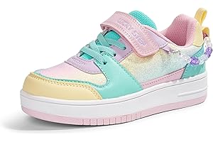 LUCKY STEP Girl's Glitter Sneakers Slip On Hook and Loops Athletic Sparkly Beads Casual Tennis School Party Cute Running Shoes for Children/Girls/Kids