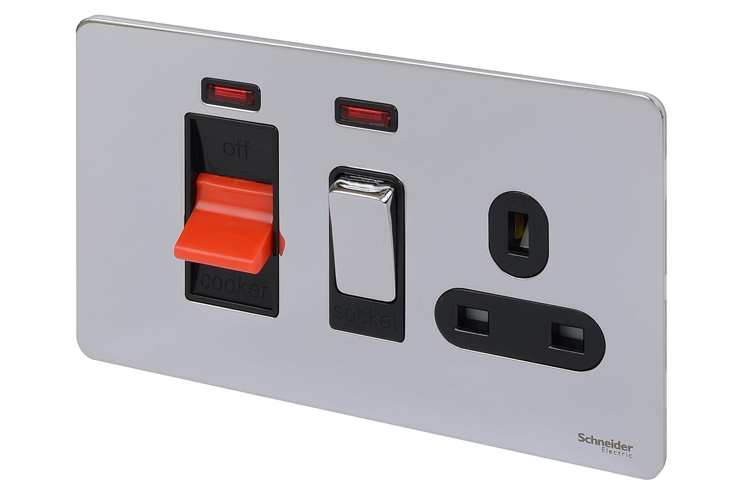 Schneider Electric Ultimate Screwless Flat Plate, Switched Single Cooker Control Unit with Socket - Image 3
