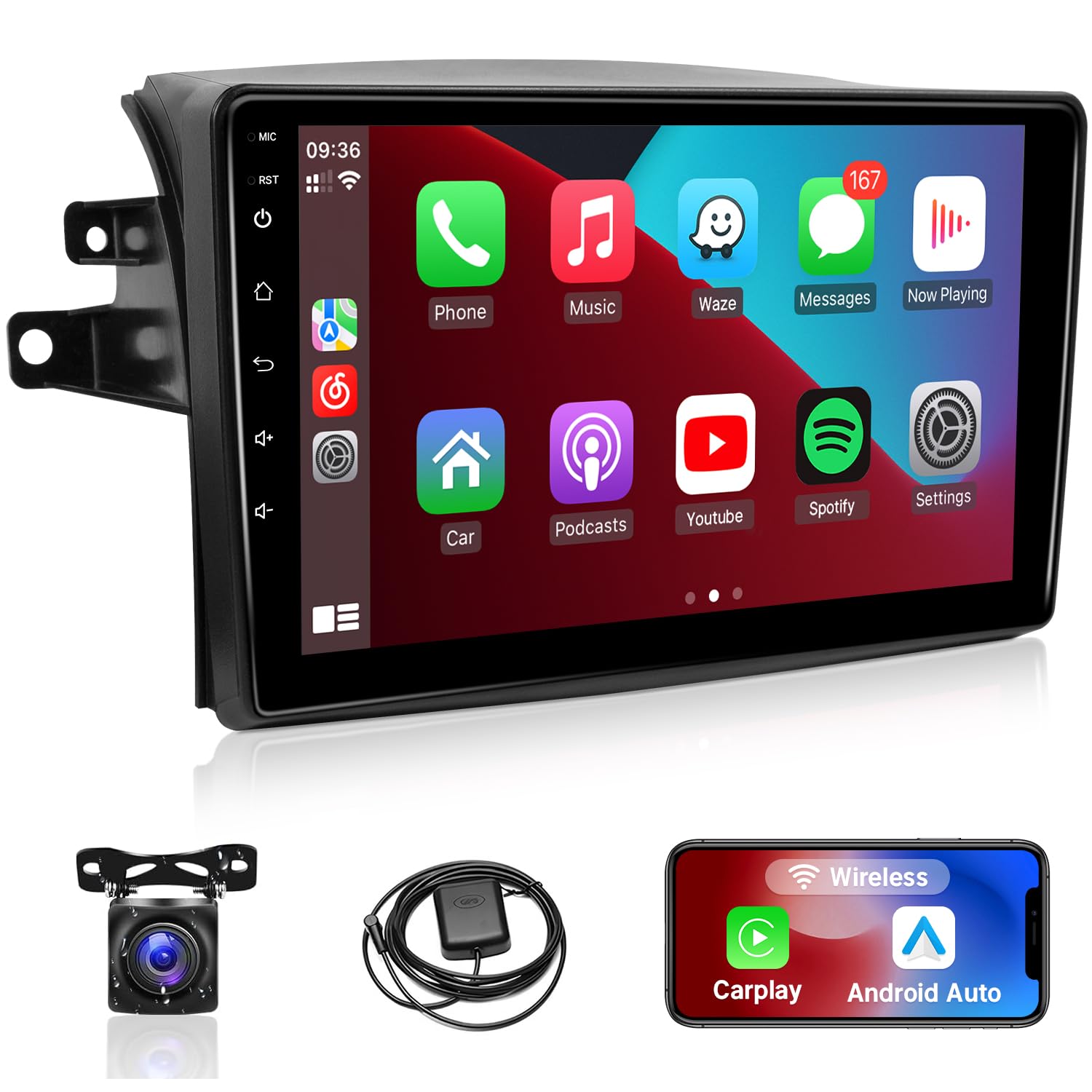 Photo 1 of Naifay Android Car Radio for Toyota Sienna 2004 2005 2006 2007 2008 2009 2010 with Wireless CarPlay Android Auto, 2+32G 9inch IPS Touch Screen for Sienna Bluetooth FM In-dash GPS WiFi SWC Split Screen