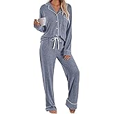 LILLUSORY Women's Long Sleeve Pajama Set - Soft Button-Down Top & Comfortable Drawstring Pants with Pockets