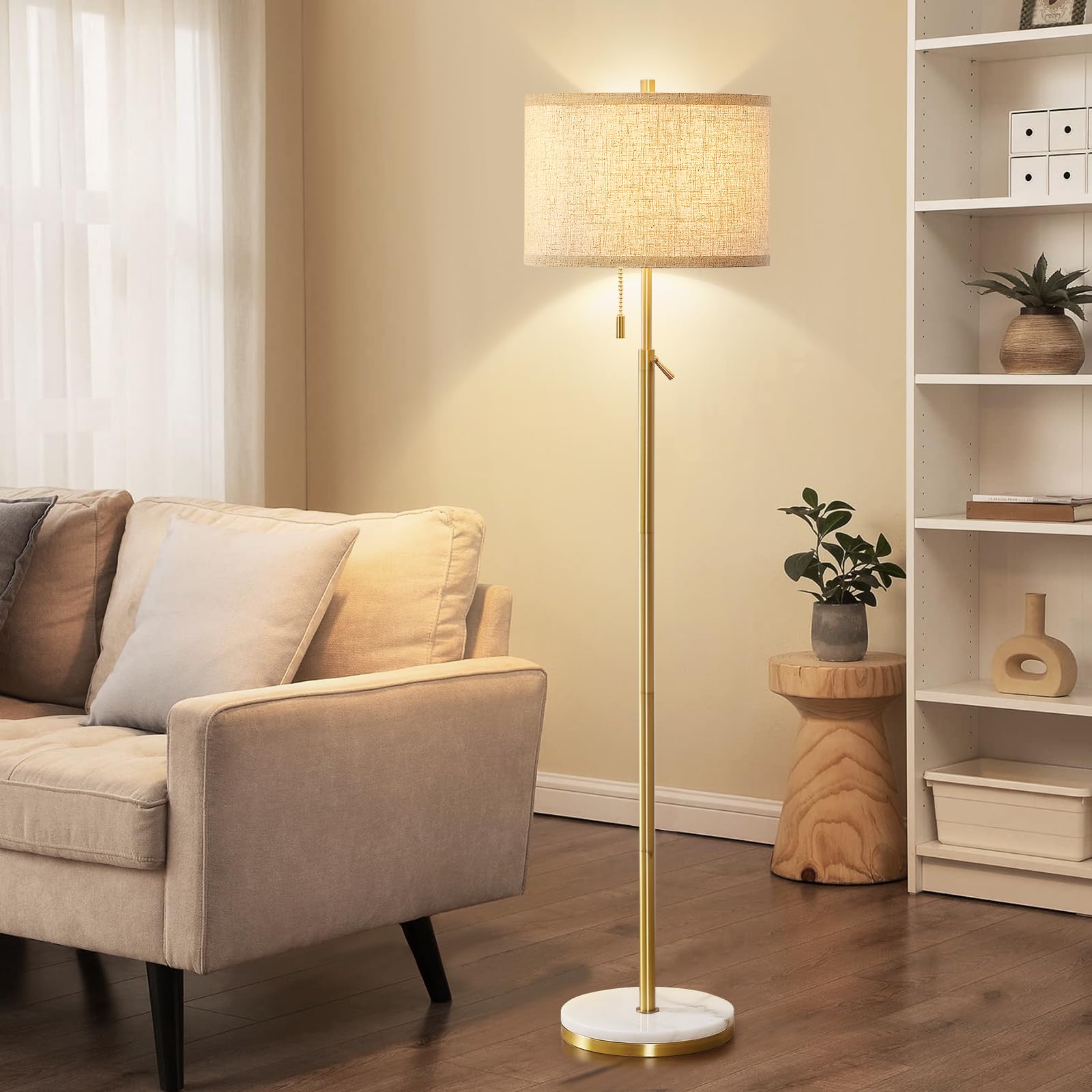 Photo 1 of GyroVu Marble Floor Lamp, Adjustable Height Standing Lamp with Marble Base Tall Lamp with Pull Chain Switch Floor Lamps for Living Room, Bedroom & Office Bulbs Not Included(Gold)
