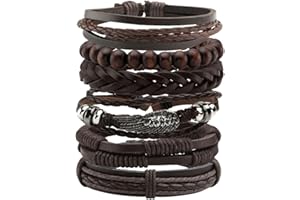 MAFNEE Manfnee 6-12PCS Braided Faux Leather Bracelet Punk Cuff Wrap Bracelets for Men Women Adjustable