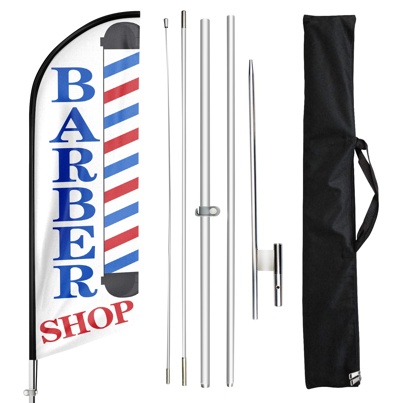 FSFLAG Barber Flag, Barbershop Flags with Pole Kit, Barbershop Flag with Pole Set for Businesses, Advertising Swooper Feather Flag Banner Sign for Barber Shop Business 11FT