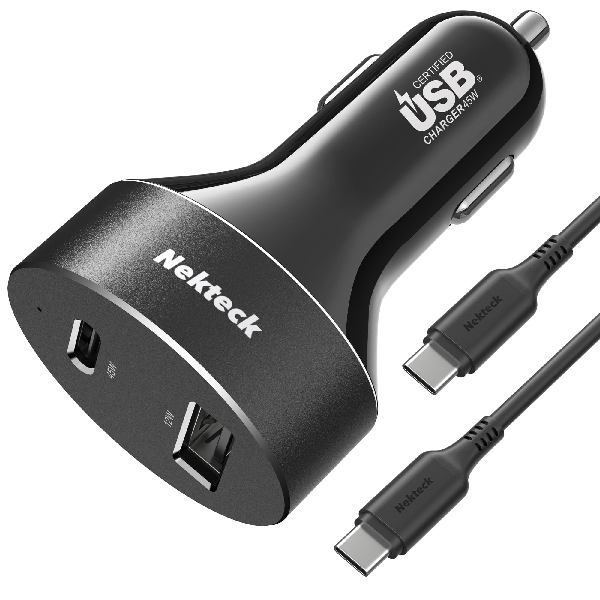 Nekteck USB-C Car Charger, 45W 2-Port USB-C Fast Charger [USB-IF Certified], PD 3.0 & QC 3.0 Output, Compatible with iPhone 17/16 Series, Galaxy S Series, MacBook Pro, and More (3.3ft Cable Included)