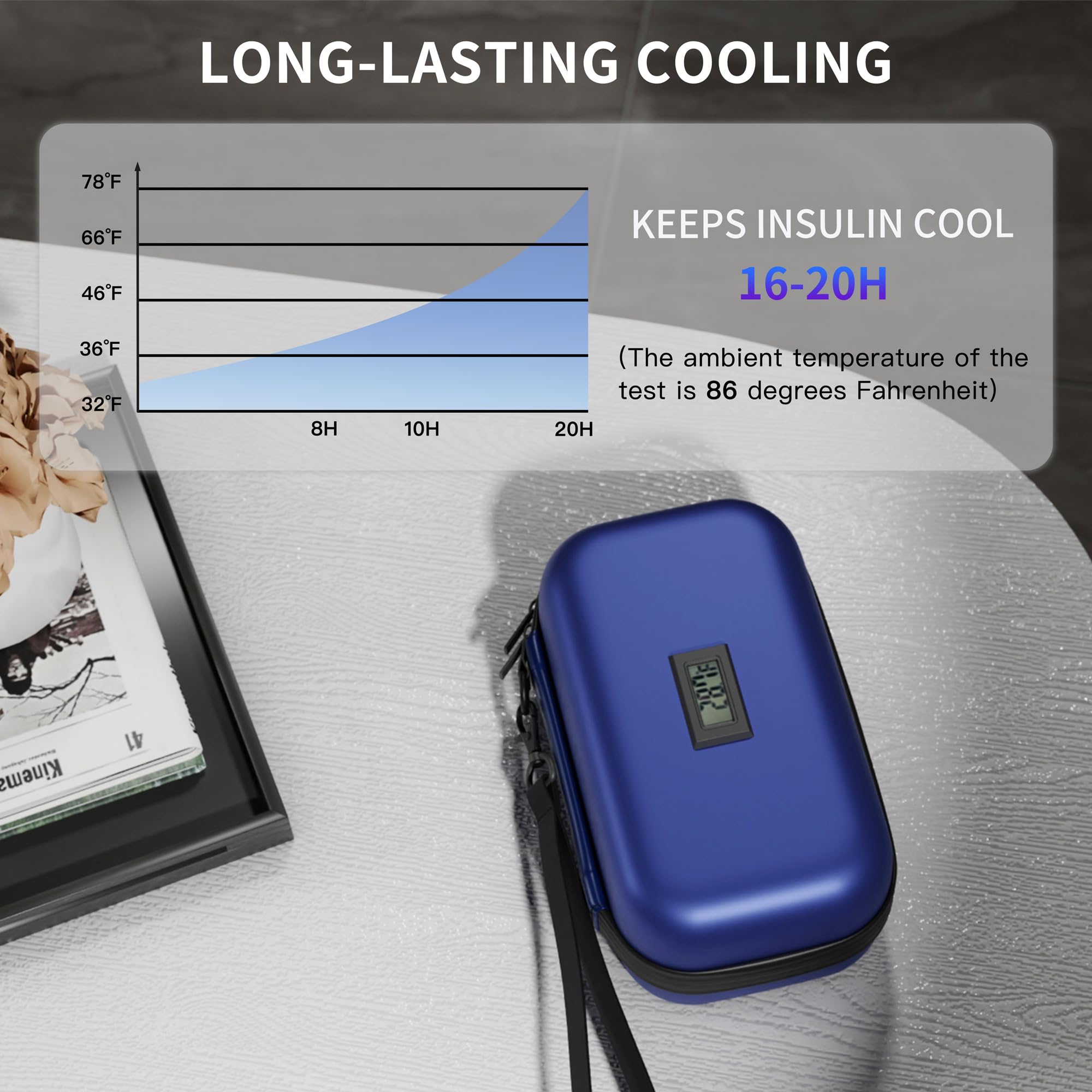 WOODAKE Insulin Cooler Travel Case TSA Approved Medication Cooler with Digital Temp Display 2 Ice Packs for Insulin Travel Case Diabetes Storage 4-6 Pens