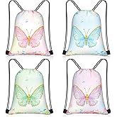 Censen 24 Pcs Butterfly Party Favors Drawstring Bags Bulk 12 x 10 Inch Waterproof Beach Treat Candy Gift Bag for Adult Butterfly Fairy Birthday Party Supplies