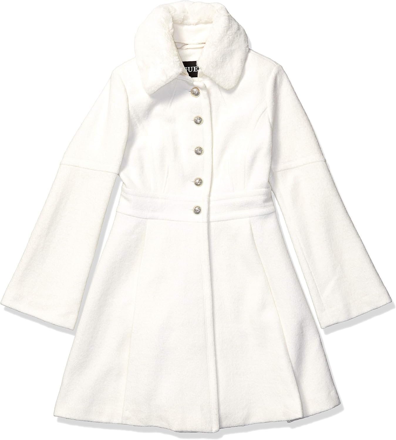 GUESS Women's Removable Faux Fur Collar Boiled Wool Coat: Clothing