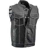 Milwaukee Leather LKM3781 Men's Black Premium Leather Motorcycle Biker Rider Vest w/White Stitching and Paisley Liner