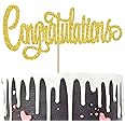 Congratulations Cake Topper, Congrats Grad Graduate, 2025 Graduation/Wedding/Birthday/Anniversary/Retirement Celebration Party Decorations Supplies, Gold Glitter