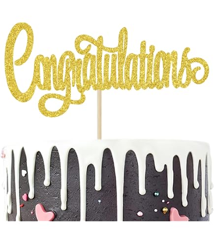 „Congrats Grade“ Kuchendekoration – Glitzer-Aufsatz Für Abschluss-Partys – Schwarz