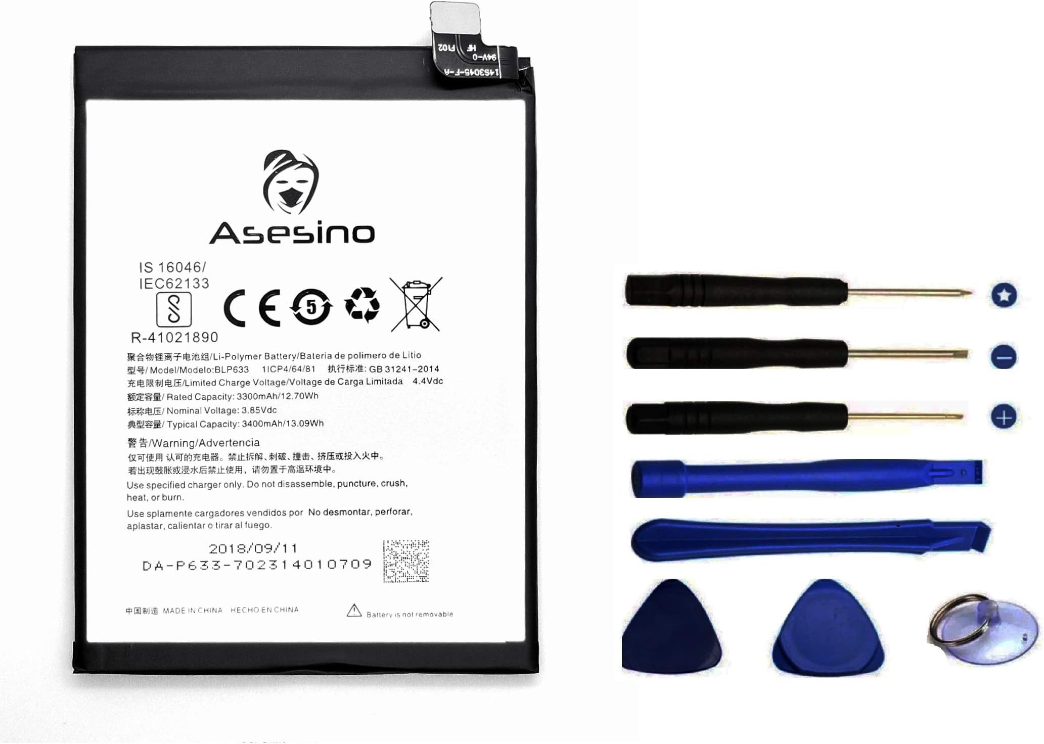 Asesino Battery Compatible with OnePlus 3T (3400mAh) with Replacement Toolkit BLP633 A3003 (12-Month Warranty)
