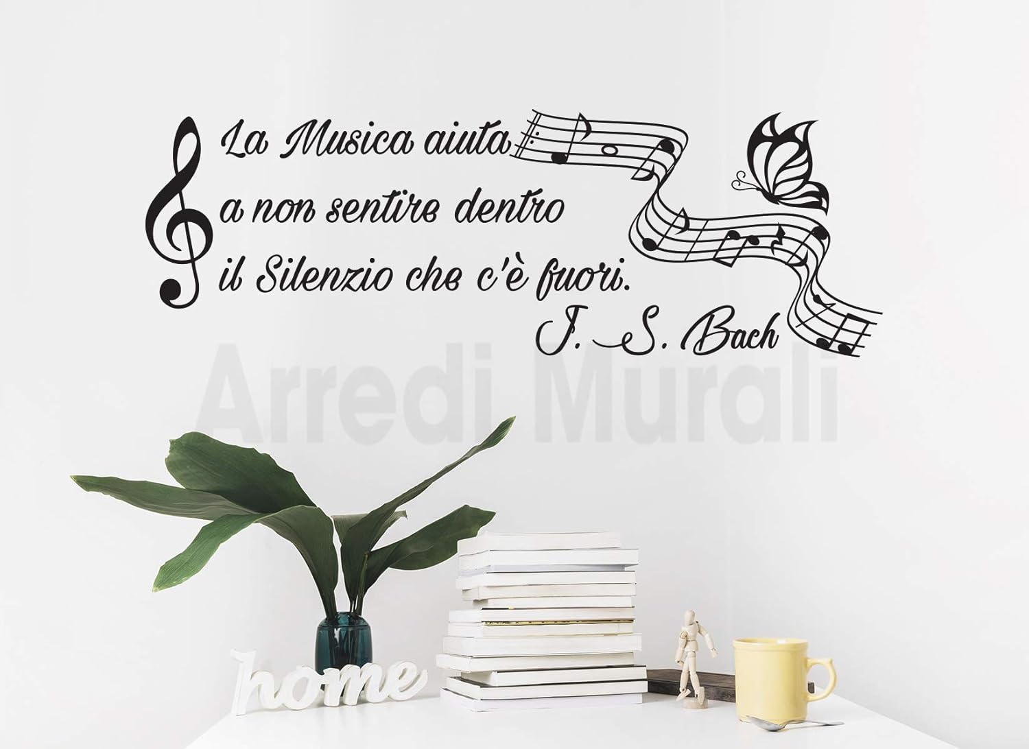 Decorazioni Per La Casa Adesivi Murali Frasi Musica Citazione Di Bach Con Pentagramma E Farfalla Adesiva Per Arredo Casa Amazon It Handmade