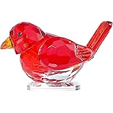 Qianwei Red Crystal Bird Figurine Collectible - Handmade Glass Animals Figurines Crystal Office Desk Table Home Decor Paperweight
