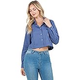 Mojito Women's Stylish Cropped Guayabera Shirt with Embroidery