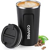 Smilatte 17oz (510ml) Vacuum Insulated Travel Mug, Leakproof Double Wall Stainless Steel Reusable Coffee Cup with Lid For Hot & Cold Drinks, Matte Texture Black