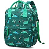 KingCheer Cute Preschool Backpack Toddler School Book Bag for Girls Boys Kids Kindergarten Nursery Travel Bag with Chest Strap(12inch, Green Dinosaur)