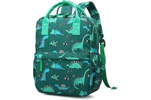 KINGCHEER Cute Preschool Backpack Toddler School Book Bag for Girls Boys Kids Kindergarten Nursery Travel Bag with Chest Strap(12inch, Green Dinosaur)