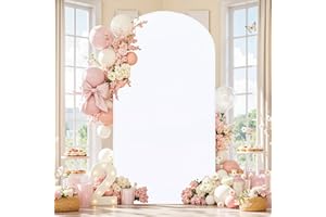 7.2FT White Arch Backdrop Cover Fabric Wedding Arch Background Chiara Round Top Backdrop Covers for Balloon Birthday Party Ba