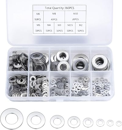 Yibaijia 360Pcs Stainless Steel Flat Washers M2-M10 Metric Set