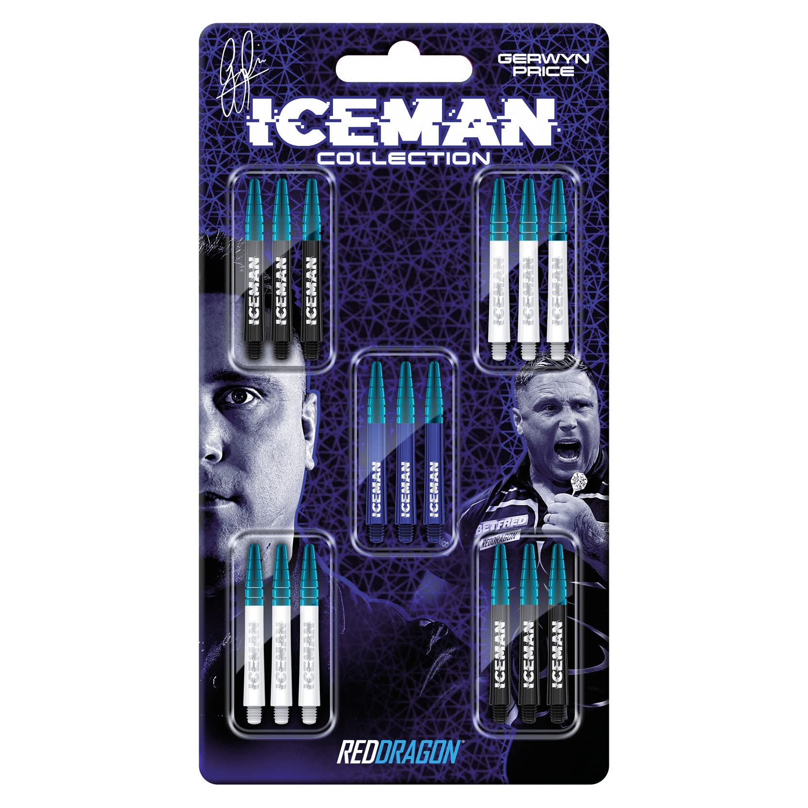 RED DRAGON Gerwyn Price Iceman Nitro Ionic Dart Shaft Collection 5 Sets Per Pack (15 shafts in Total)