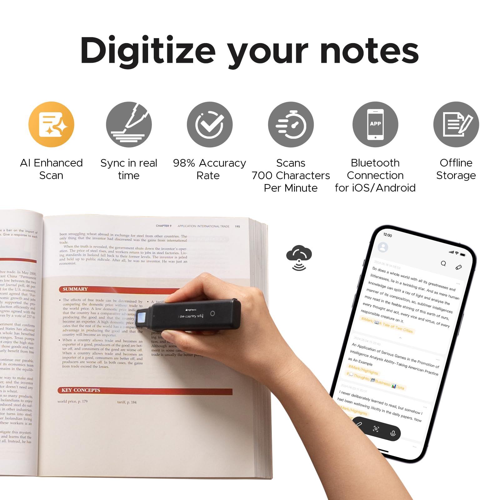 VYU iMark Digital Highlighter, Smart AI Scanner Pen, ChatGPT-4o Powered Scan, OCR Digital Scanning Device, AirDrop Export, for iOS/Android, Best Gift for Students & Book Lovers