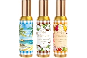 CLESH Room Spray, Tidal Coconut, Woven Ocean, Sunset Tropics, 3 Pack, Each 4 fl oz, Air Freshener for Home, Long-Lasting Odor Eliminator for Bathroom and Office