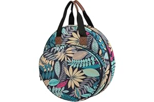 Shinyzone Cross Stitch Storage Bag with Leaf Print, Embroidery Projects Organiser, Sewing Crafts Storage Tote with Zipper Pockets for Embroidery Hoops, Charts and Threads
