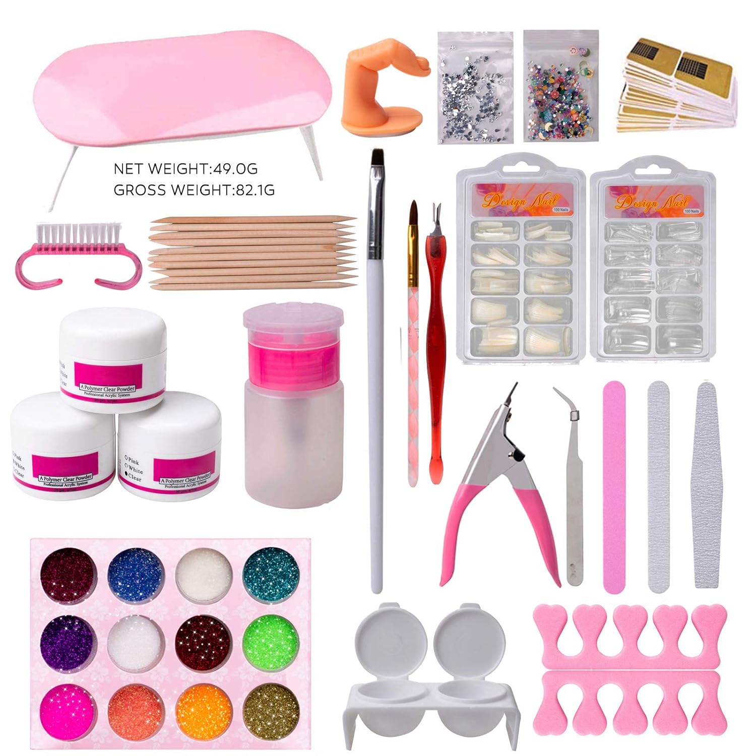 Acrylic Nail Kit Set, Acrylic powder Shiny Glitter Nail Art Decoration Professional DIY Gel Nail Kit Manicure Set with Nail Dryers: Beauty