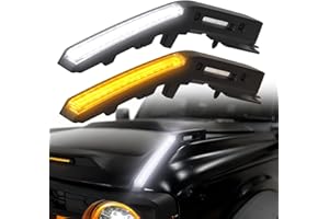 CFDSDE Hood Lights for 2024 Ford Bronco Accessories 2025 2021-2026 Black LED Fog Lights with Amber Turn Signal DRL 2/4 Door (Trail Sights Light)