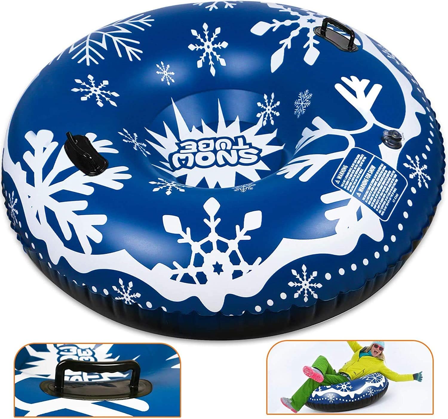 BESPORTBLE Inflatable Snow Tubes Heavy Duty Large Snow Sled with Handles for Adults Kids Winter Outdoor Fun 120cm/47Inches - Black
