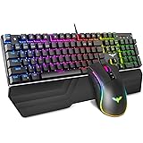 Havit Mechanical Keyboard and Mouse Combo RGB Gaming 104 Keys Blue Switches Wired USB Keyboards with Detachable Wrist Rest, P