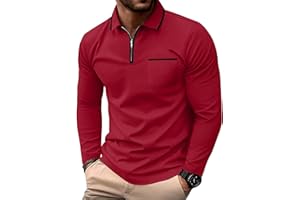 Askdeer Men's Polo Shirts Zip Long Sleeve Classic T-Shirts Casual Golf Shirts Stylish Collared Tee