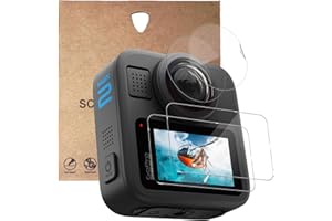 KZIOACSH 2+2 Pack Screen Protector + TPU Camera Lens Protector for GoPro Max 2, 9H Hardness Crystal Clear 2.5D Curved Edge An