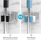 homeasy Mop Broom Holder 4 Pcs Stainless Steel Self Adhesive Wall Mount view 2