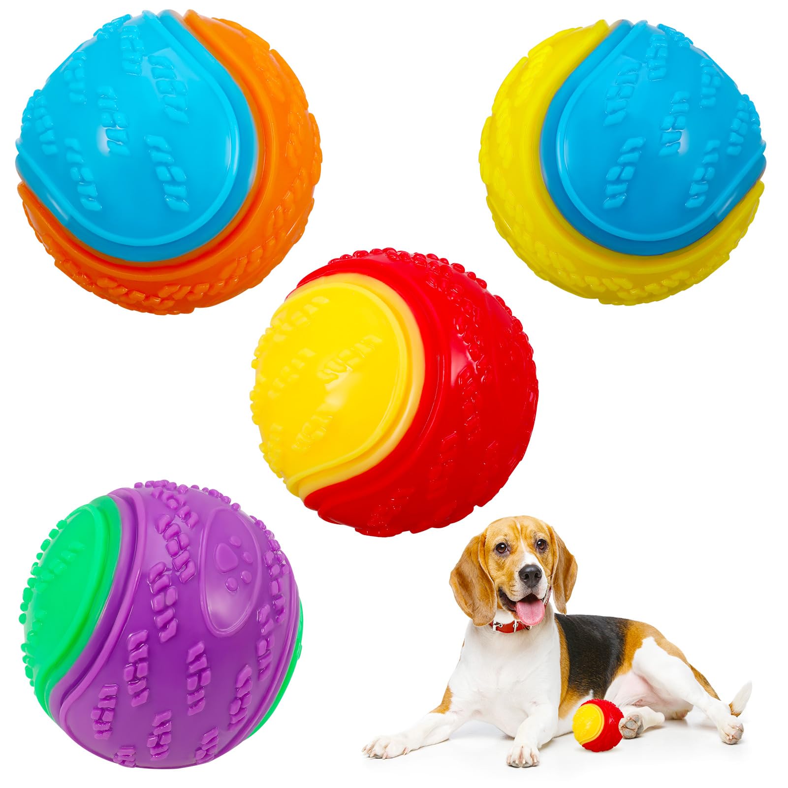 Bestomrogh 4Pcs Squeaky Dog Ball, Durable Dog Balls for Puppy, Large and Medium Sized Dogs, Interactive Dog Toys for Relieving Anxiety and Boredom,Training, Teeth Cleaning